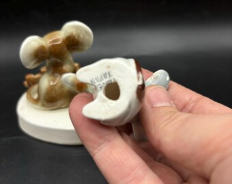 ヴィンテージ陶器製キッチュな大きな耳のネズミの置物 日本製 2個