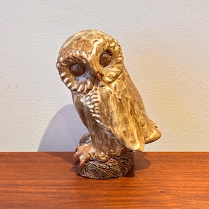 Vintage Studio Art Pottery Stoneware Owl Sculpture Artist Signed Winslow