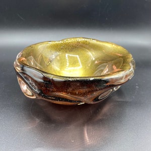 Vintage Archimede Seguso Murano Art Glass Bowl: Amethyst Purple with Gold Aventurine