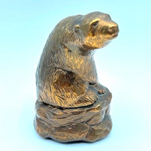 Vintage Copper Metal Grizzly Brown Bear Figurine, Marked Canada 3.5”