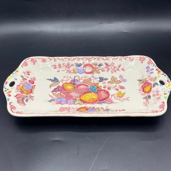 Vintage Masons Fruit Basket Red Serving Set, Masons Fruit