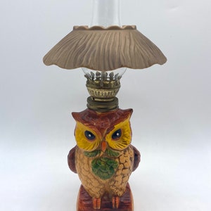 Vintage Owl Mini Oil Lamp Ceramic Miniature Hand Painted Made In Japan