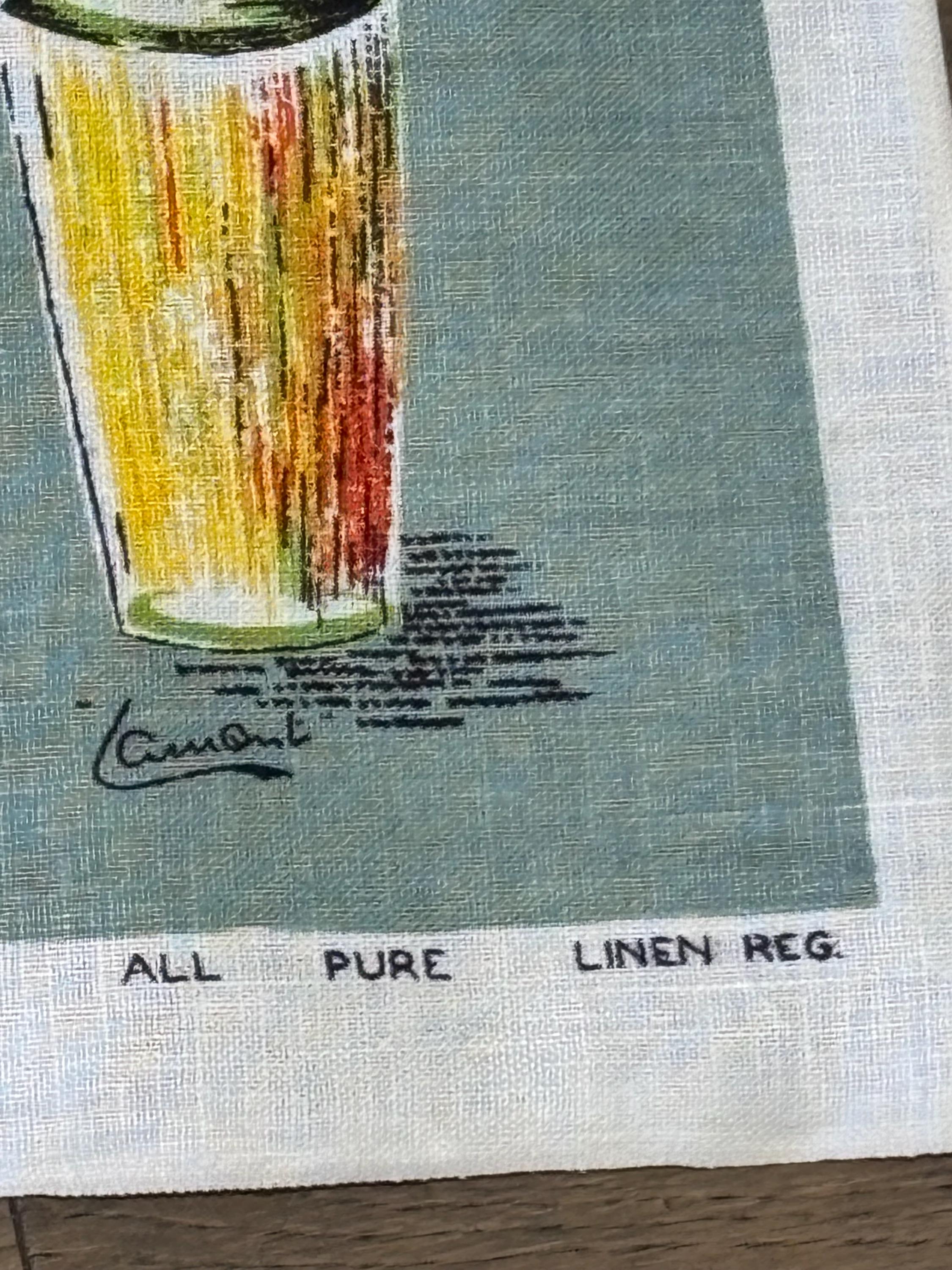 Vintage Irish Linen Fruit Tea Towel - Lamont Still Life  Black Decorative Tea Towel with Fruit and Glassware Design. Vintage Irish Linen main image 1