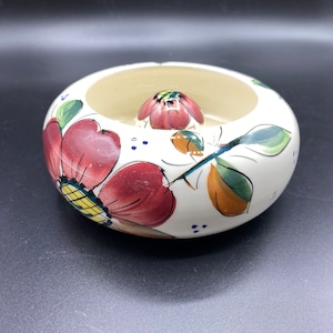 Vintage Hand Painted Floral Pottery Ashtray or Trinket Dish or Bulb Planter