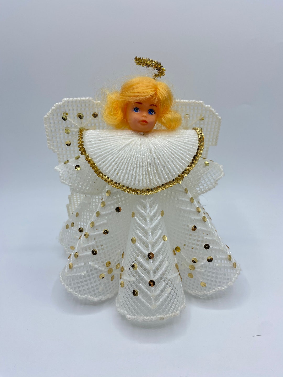1950s Vintage Christmas Tree Angel Topper Canvas Yarn Angel Etsy