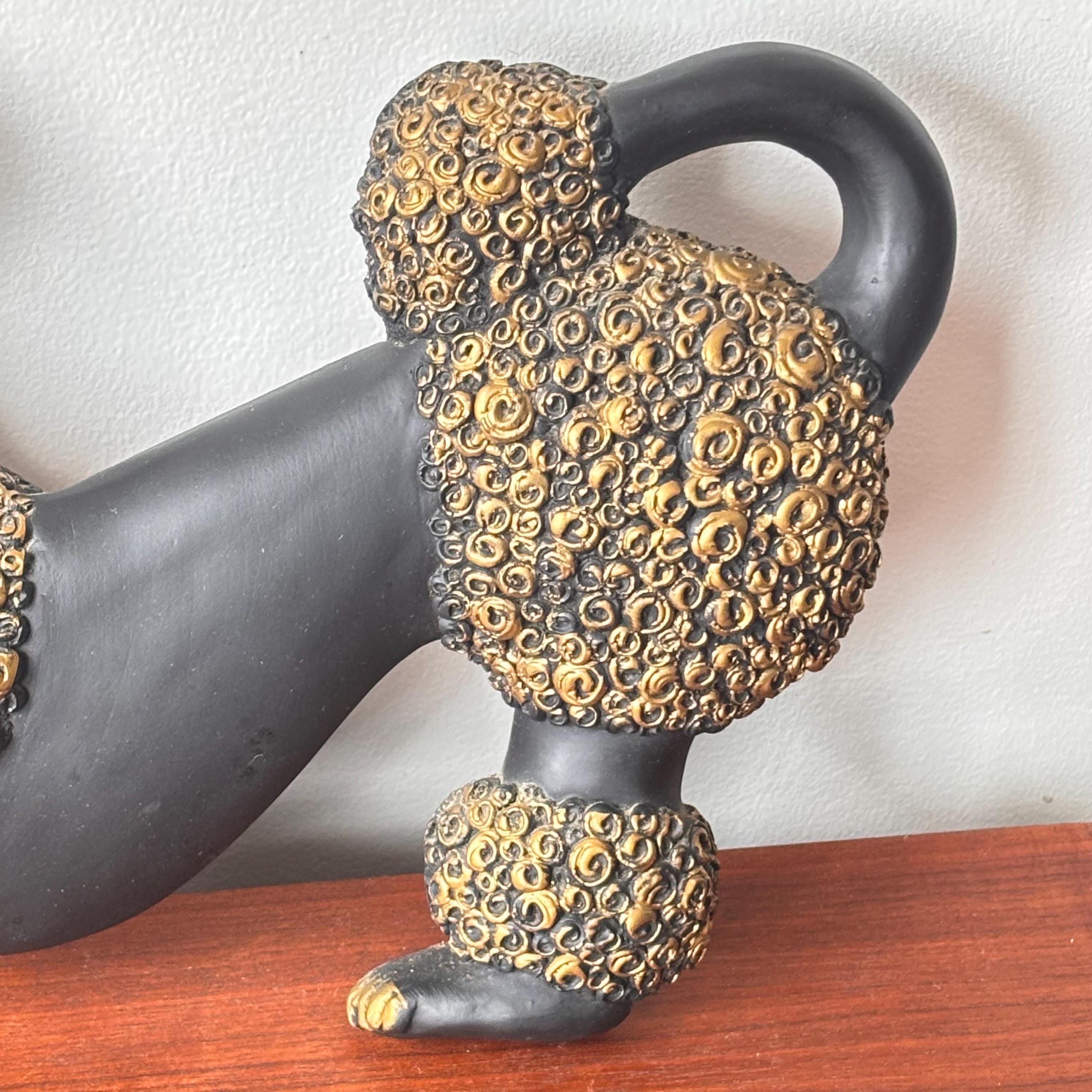Vintage 1960s Black Poodle With Gold Details Chalkware Wall Decor