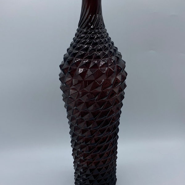 Vintage Empoli Amethyst Purple Pineapple Genie Bottle Vase without Stopper, Made In Italy 16”