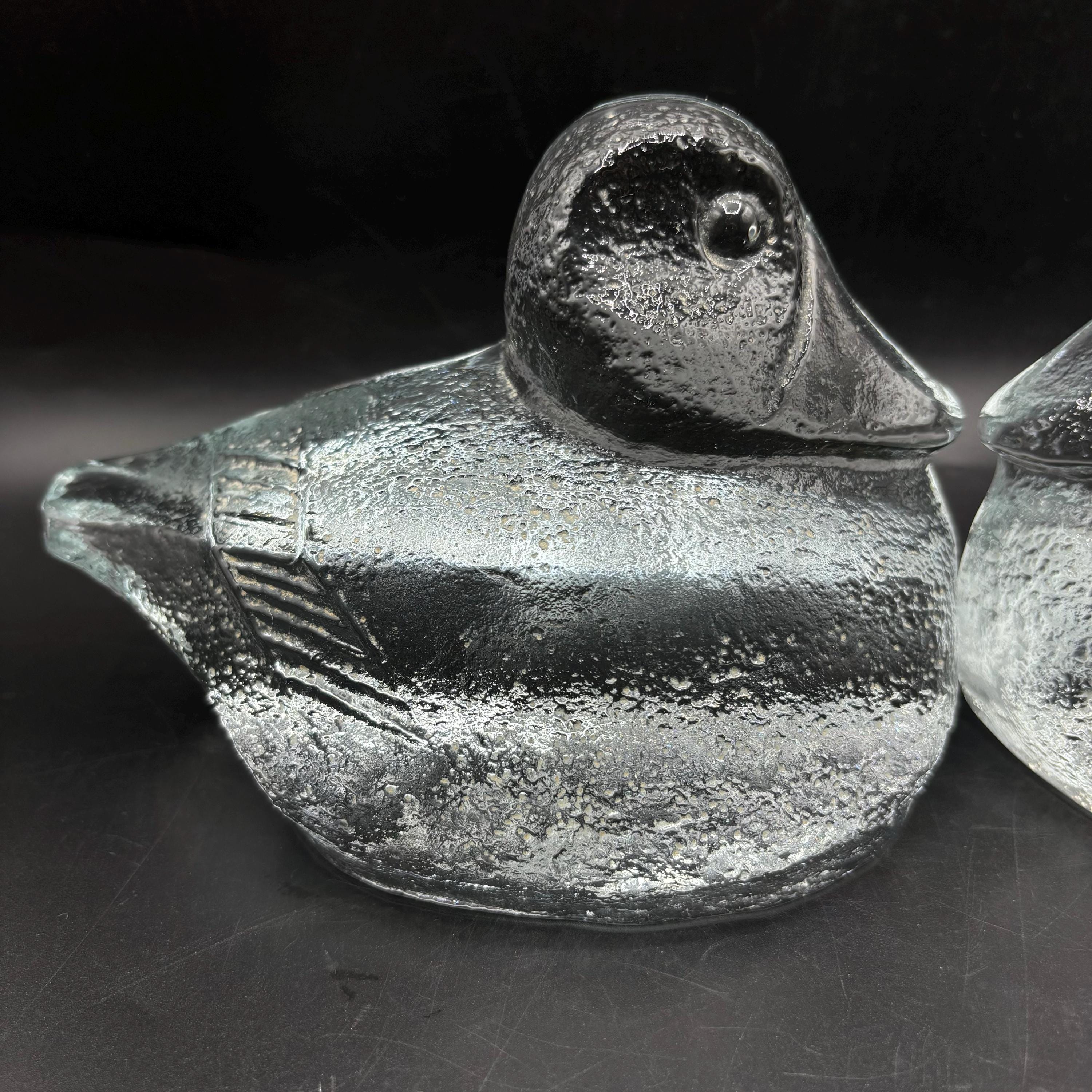 希少なヴィンテージ BLENKO ブレンコガラス 置物 手拭きガラスアメリカ雑貨 Vintage MCM Clear Textured Glass Duck Bookends, Blenko Bookends