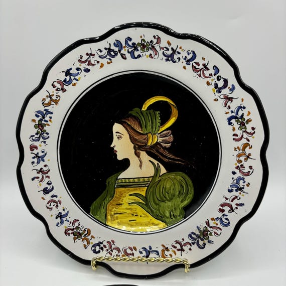 ヴィンテージ イタリア製 陶器 手描き ルネッサンス 紳士淑女 肖像画