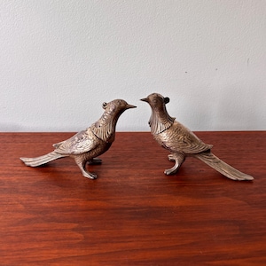 Vintage Art Deco Silver Plated Peacock Pheasant Bird Salt and Pepper Shaker Set