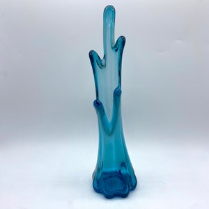 Vintage Kanawha Blue Glass Swung Vase MCM Blue Sculptural Five Finger Art Glass Vase Retro Projection Glass Vase Decor 11.5”