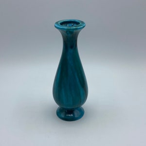 Vintage MLP Maple Leaf Pottery Alliston Canada Bud Vase - Turquoise/Green Flow Glaze - Mid-Century Ceramic Pottery