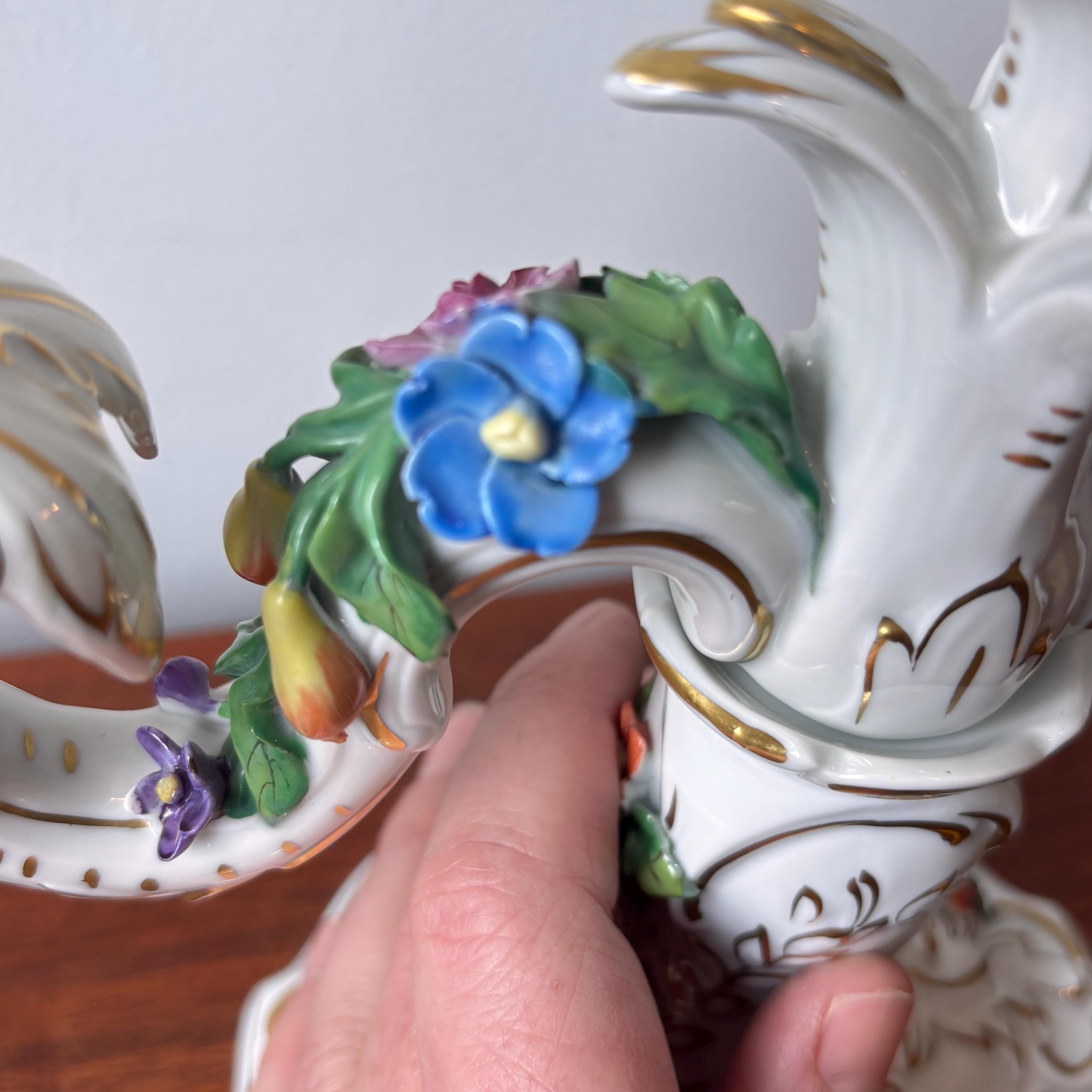 Antique Carl Thieme Dresden Porcelain Two Arm Candelabra With Hand