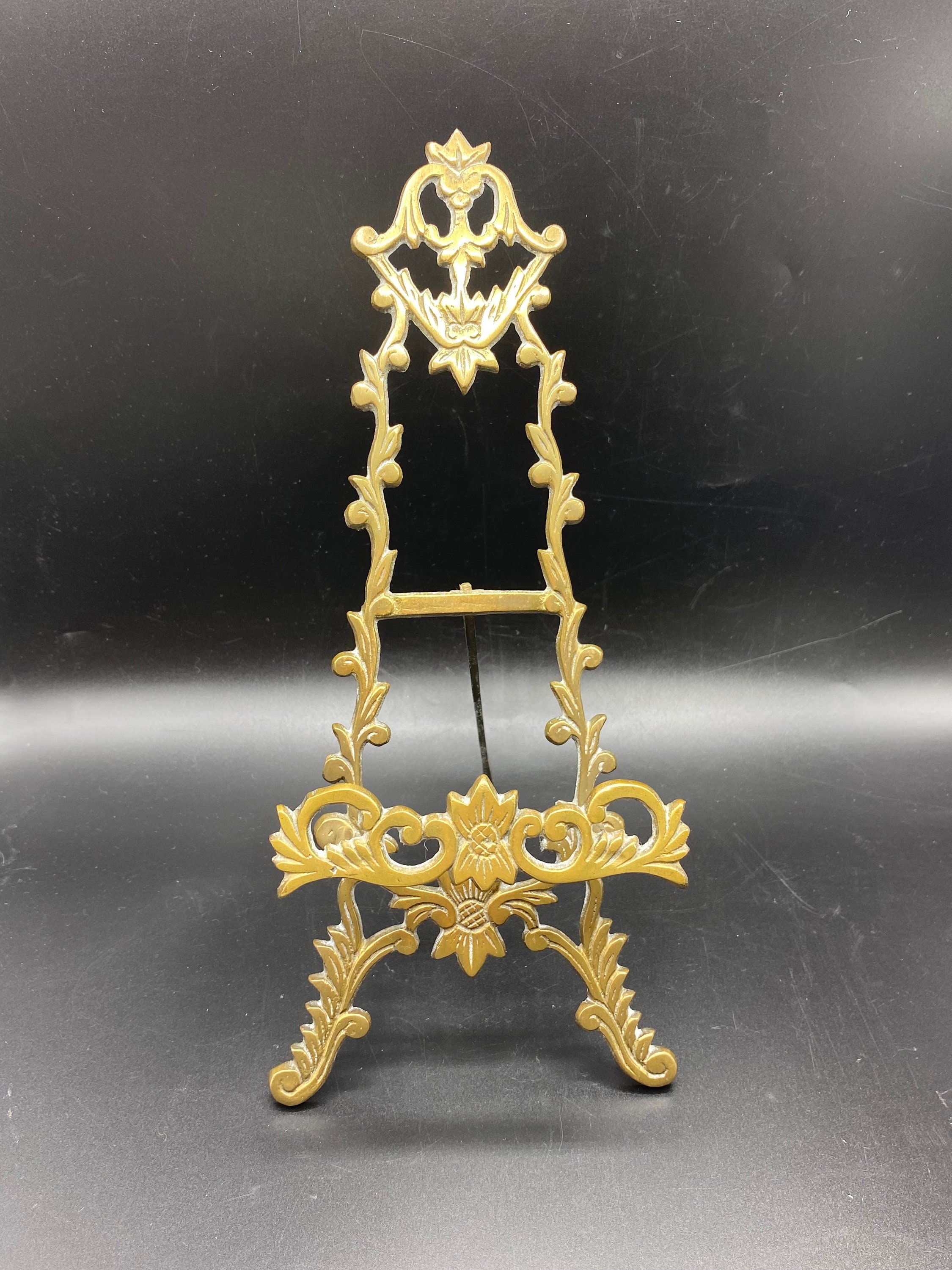 Vintage Brass ornate picture easel stand 6.5 Made in Korea Corona decor Co.
