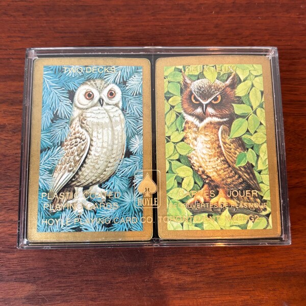 Vintage Hoyle Owl Playing Card Double Deck in Case