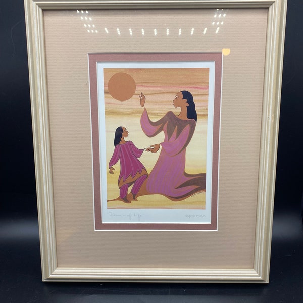 Framed Maxine Noel Canadian Art Print, "Dance of Life", Signed Ioyan Mani, Mother Child Native American Indigenous Artwork