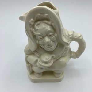 Vintage Cream Glaze Burleigh Ware Pitcher Creamer England, “Sairey Gamp” Figural Pitcher