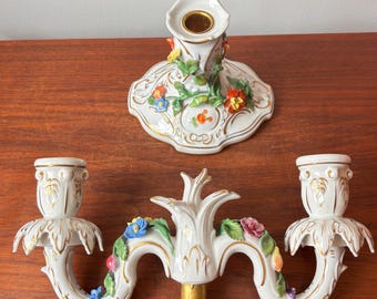 Antique Carl Thieme Dresden Porcelain Two Arm Candelabra With Hand