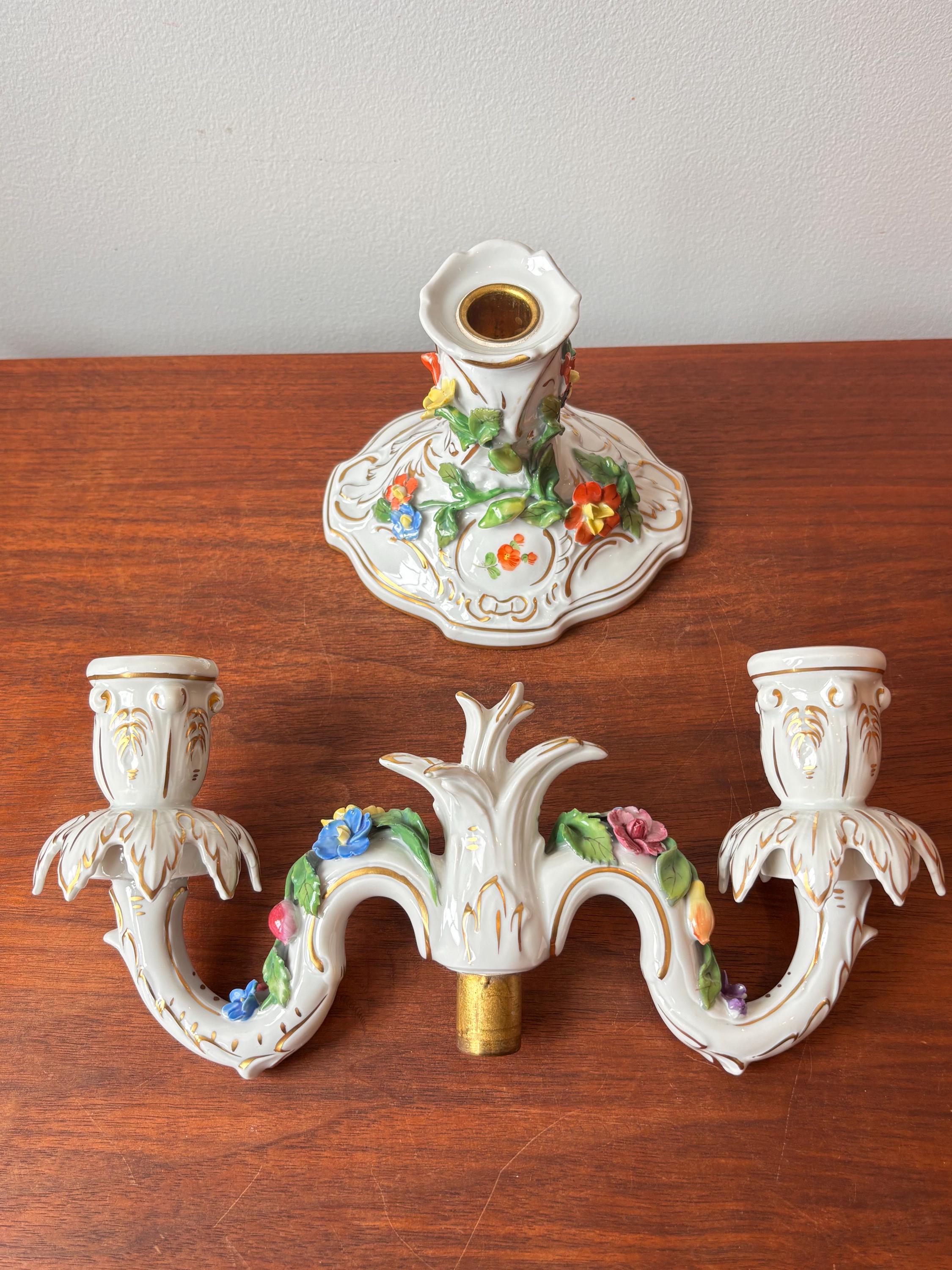 レア ドレスデン カールティーメ ペアキャンドル Antique Carl Thieme Dresden Porcelain Two Arm Candelabra With Hand