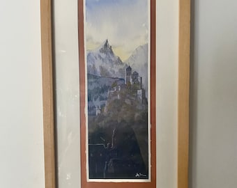 1946年 水彩画 アルプス風景 額装 ドイツ　ヴィンテージ ヴィンテージ スイスアルプス 水彩画：署名入りヨーロッパ風景画