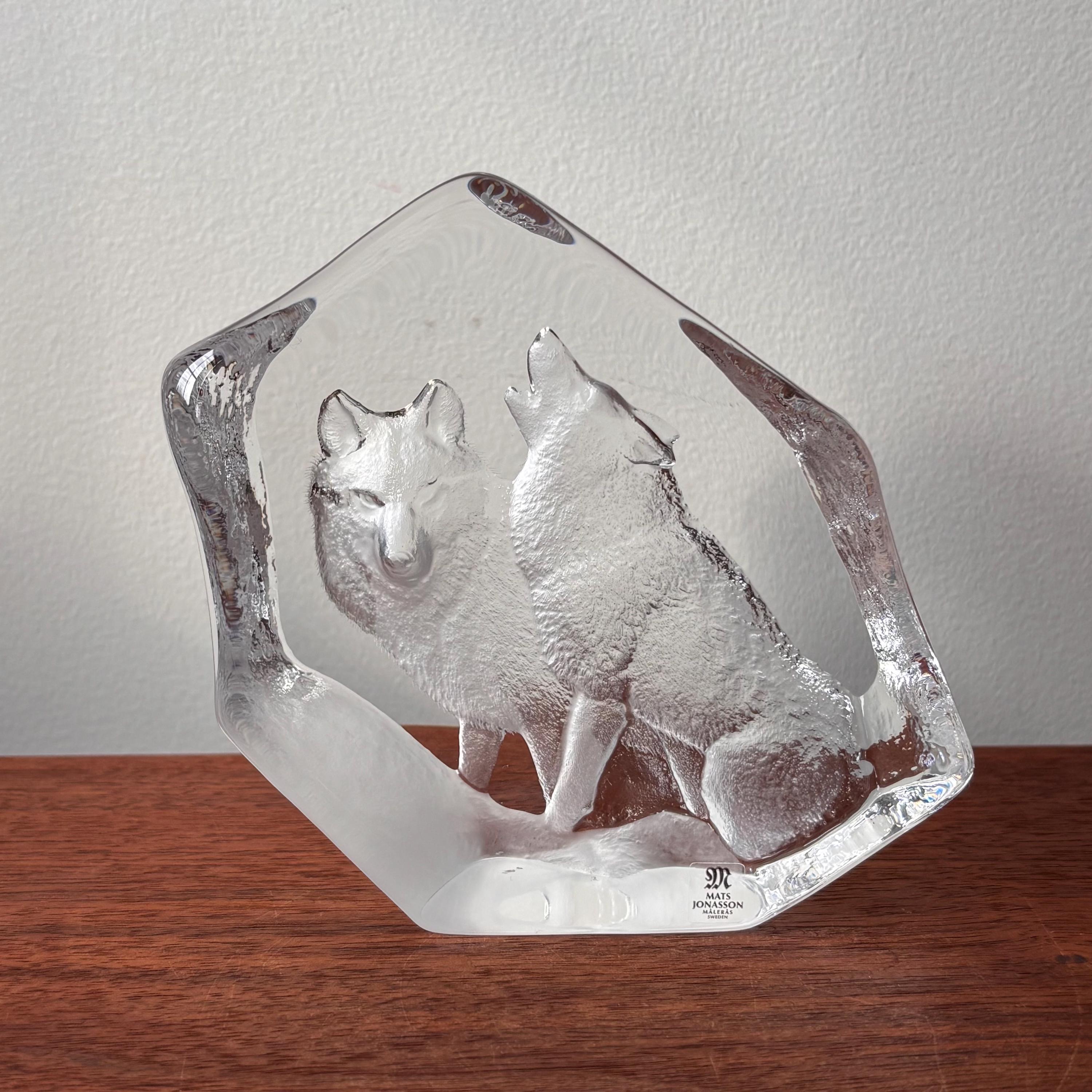 Matt Jonasson Sweden Husky Howling Wolf Crystal Sculpture