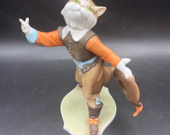 Vintage AK Kaiser Porcelain “Puss n Boots” Figurine Signed by Wolfgang Gawantka Germany, The Fairy Tales of the Brothers Grimm #7758