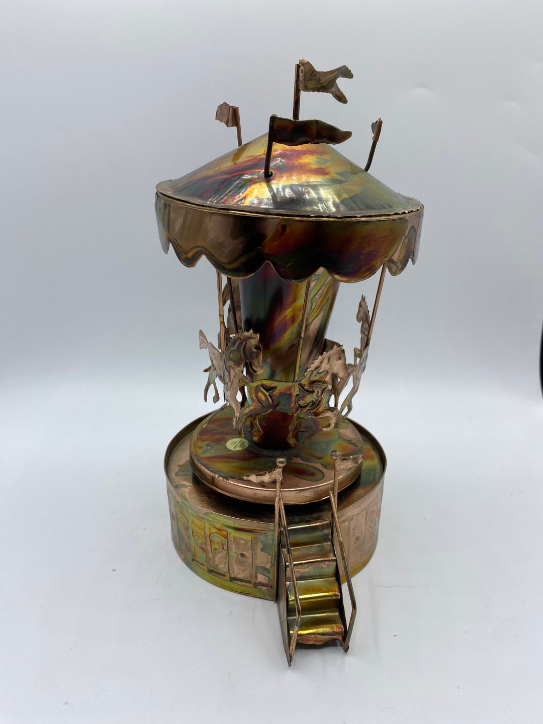 Vintage Copper Tin Sankyo Japan Music Box Carnival Horse Etsy