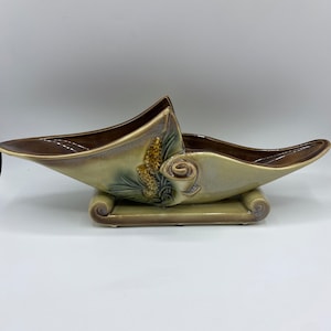 1950’s Hull Parchment and Pine Console Planter/Vase