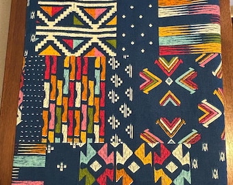 Vintage Aztec Boho Fabric: Richloom Dark Blue Cotton Duck Cloth (82” x 45”)
