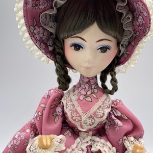 Vintage Bradley Doll Made in Korea Pink Floral Dress W/Hat  10” tall