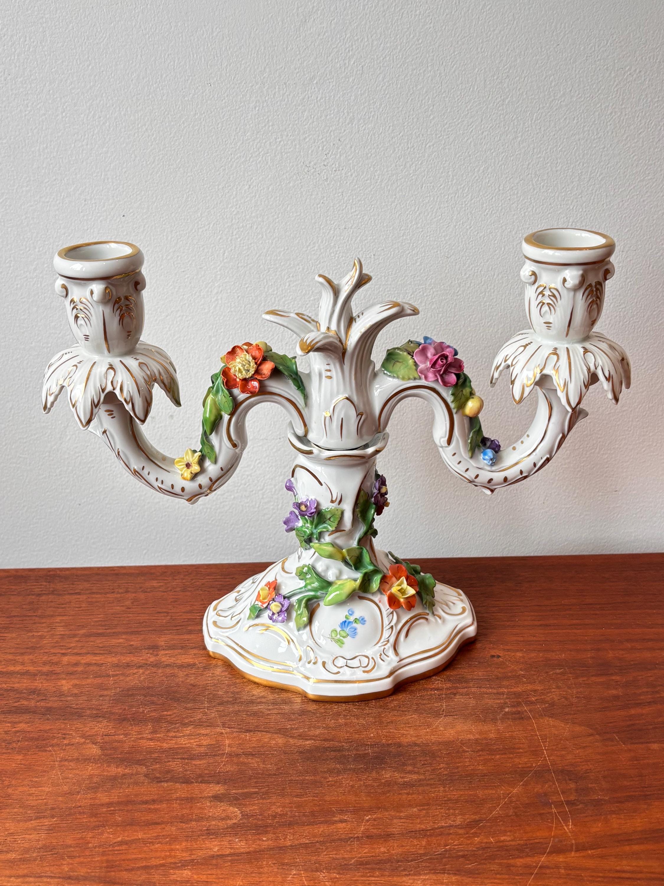 Antique Carl Thieme Dresden Porcelain Two Arm Candelabra With Hand