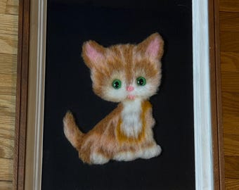Vintage Japanese Bunka Embroidery Cat Artwork: Fuzzy Kitten