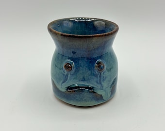 Vintage Studio Art Aardewerk Aqua Blue Glaze Egg Separator, Aardewerk Kookgerei Gadgets