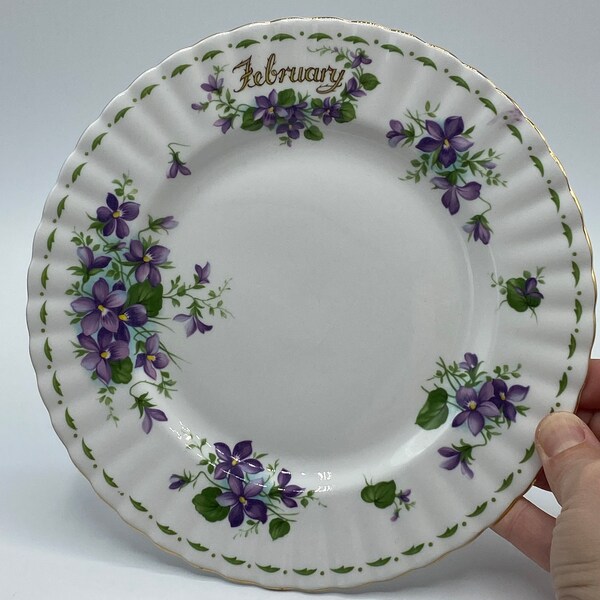 Vintage Royal Albert Plate February Flower Of The Month Violets Bone China England 8-1/4” Salad Side Plate