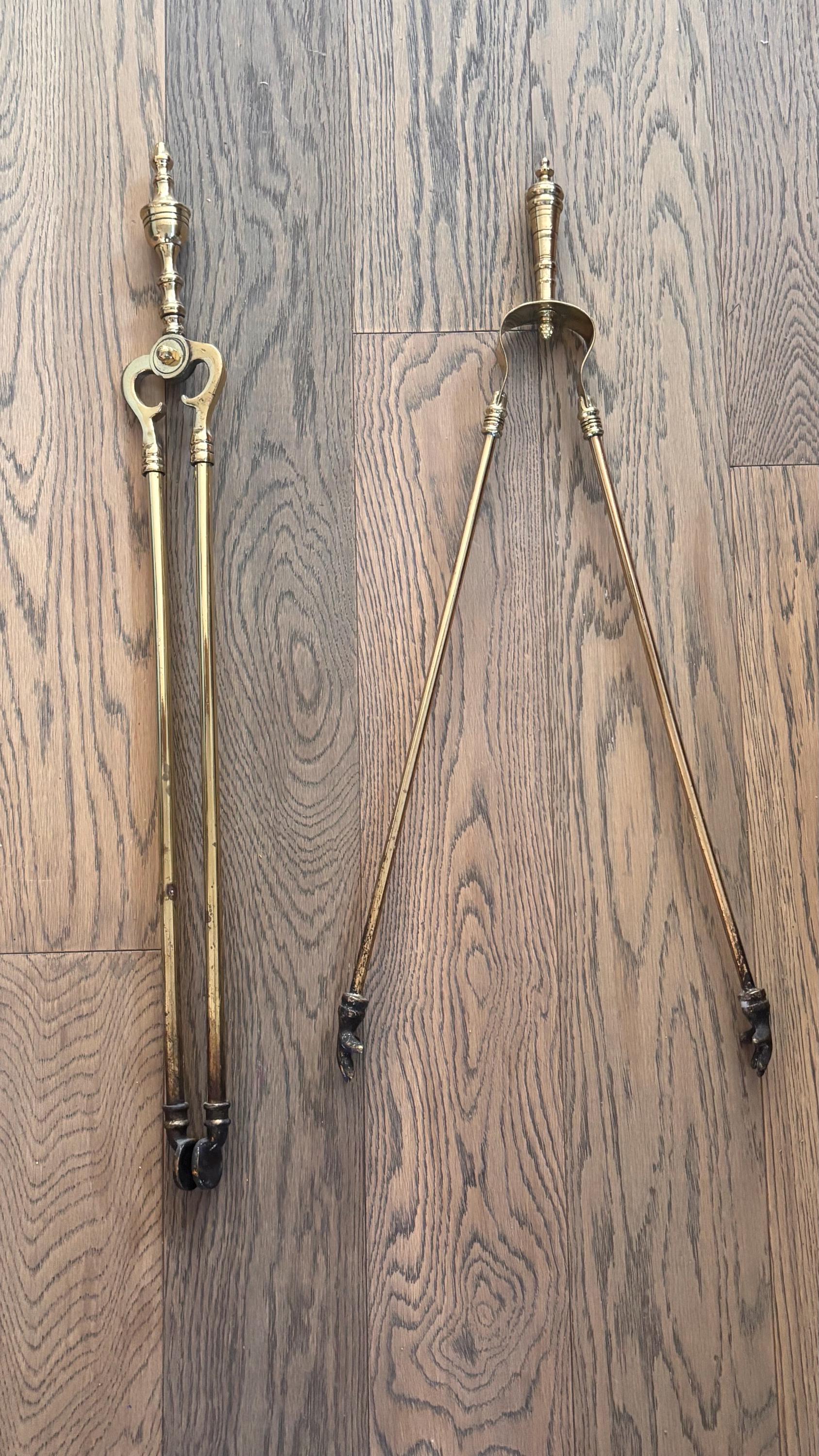 Victorian Brass Fireside Tongs With Claw Hands, Made in England - Etsy