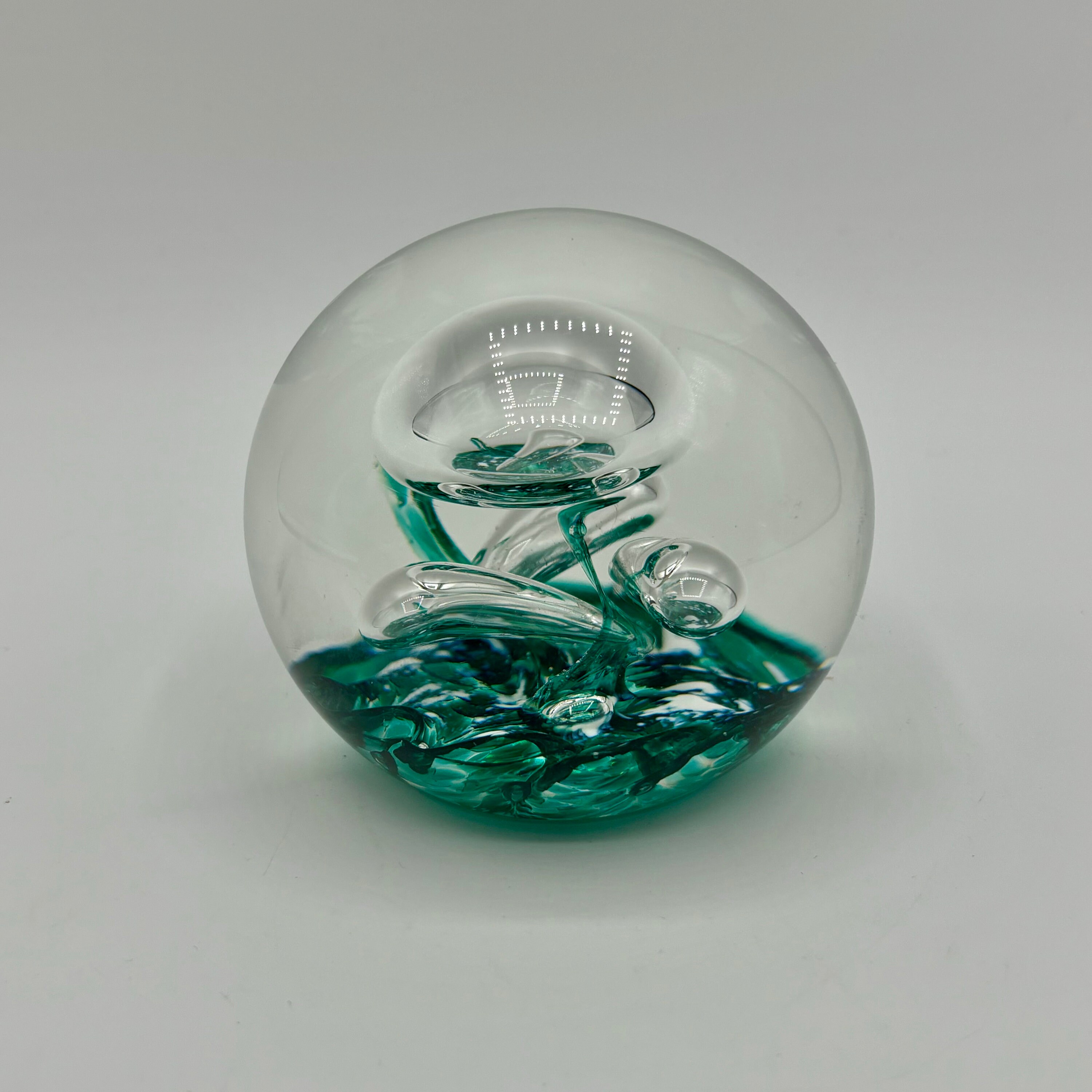 Vintage Selkirk Art Glass Scotland Green Suspended Bubbles 1991