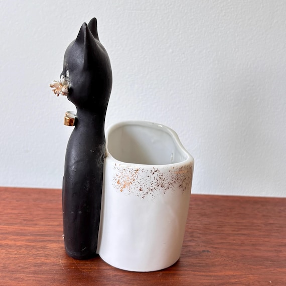 Vintage Lefton Japan Black Cat Wall Pocket: Rhinestone Eyes - Etsy