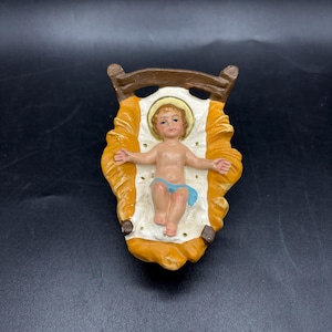 Vintage Fontanini Italy Paper Mache Hand Painted Baby Jesus in Manger Vintage Nativity Figurine Italy