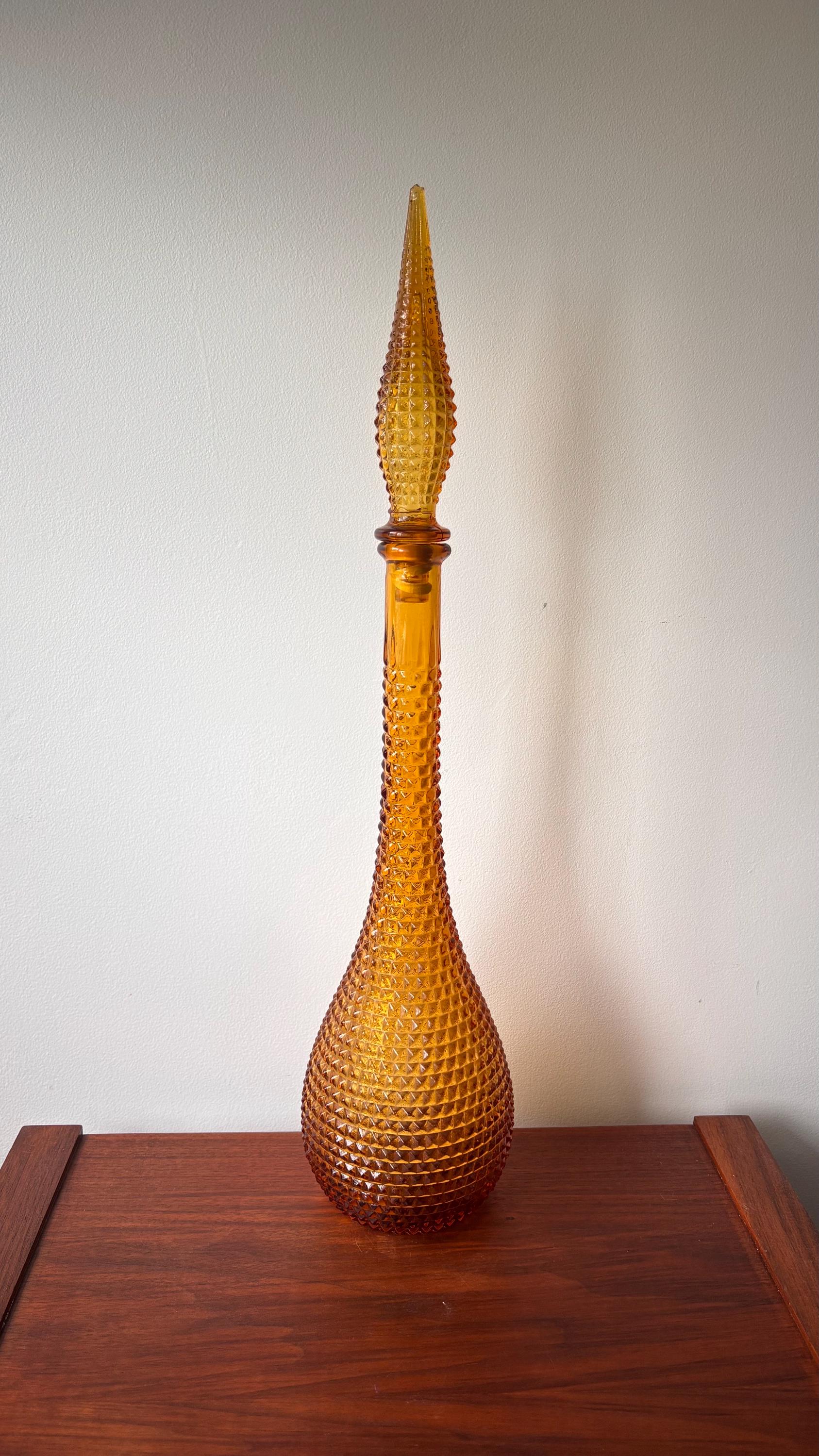 ヴィンテージ エンポリ アンバーブラウン ジーニーボトル デキャンタ