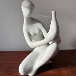 Vintage 1960’s Porcelain Lady Holding Jug Statue by Jitka Forejtova, Royal Dux Czechoslovakia Porcelain Lady