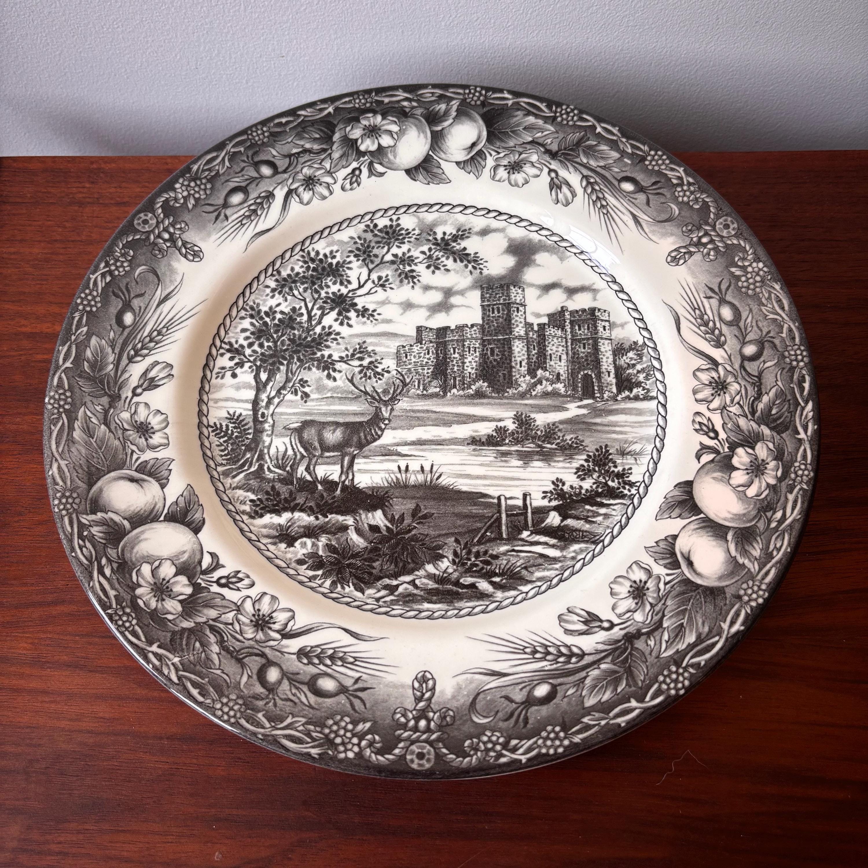 Vintage Royal Stafford Dinner Plates: Black Castle & Stag Deer