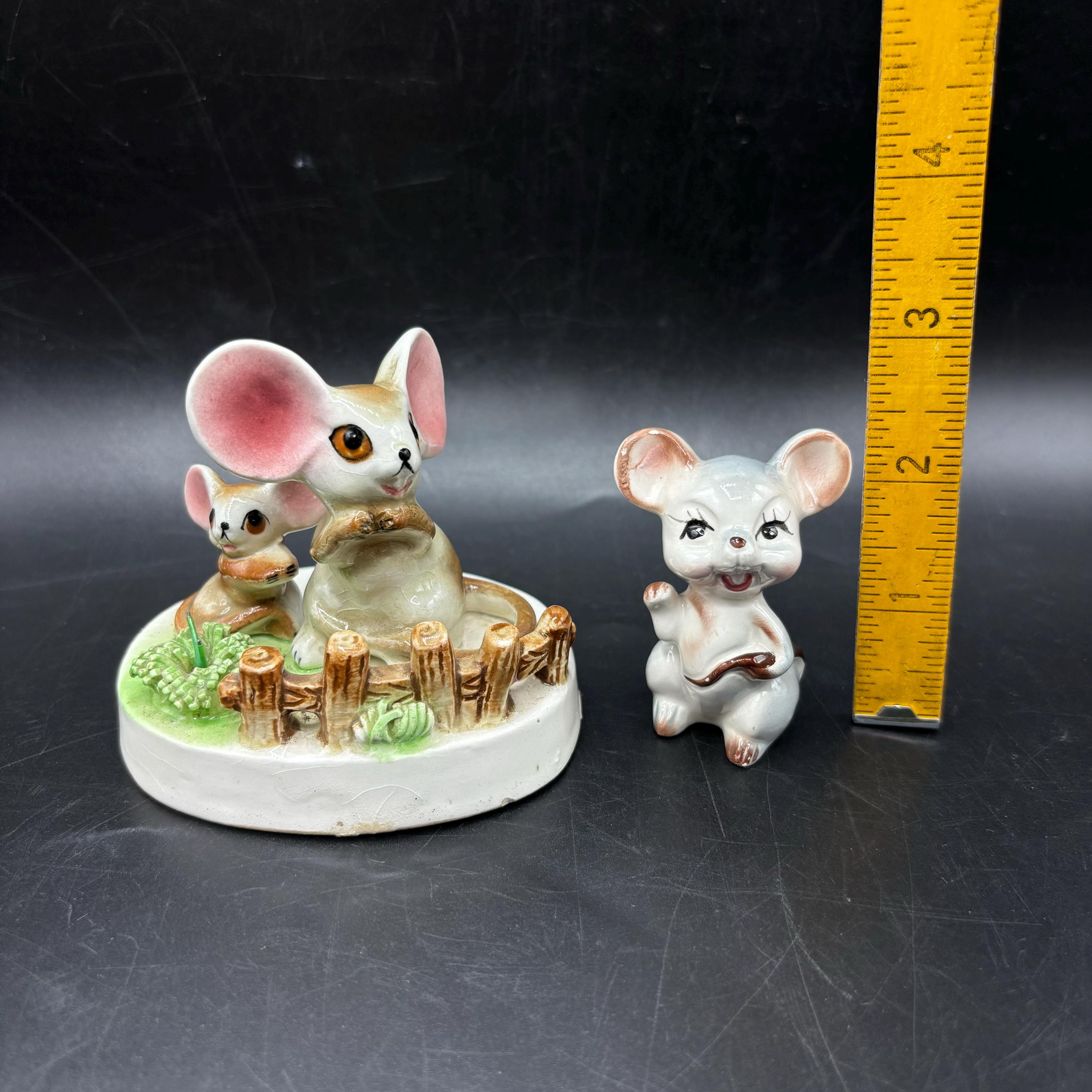 ネズミの陶器フィギュア多数セットWeeForestFolk ヴィンテージ陶器製キッチュな大きな耳のネズミの置物 日本製 2個