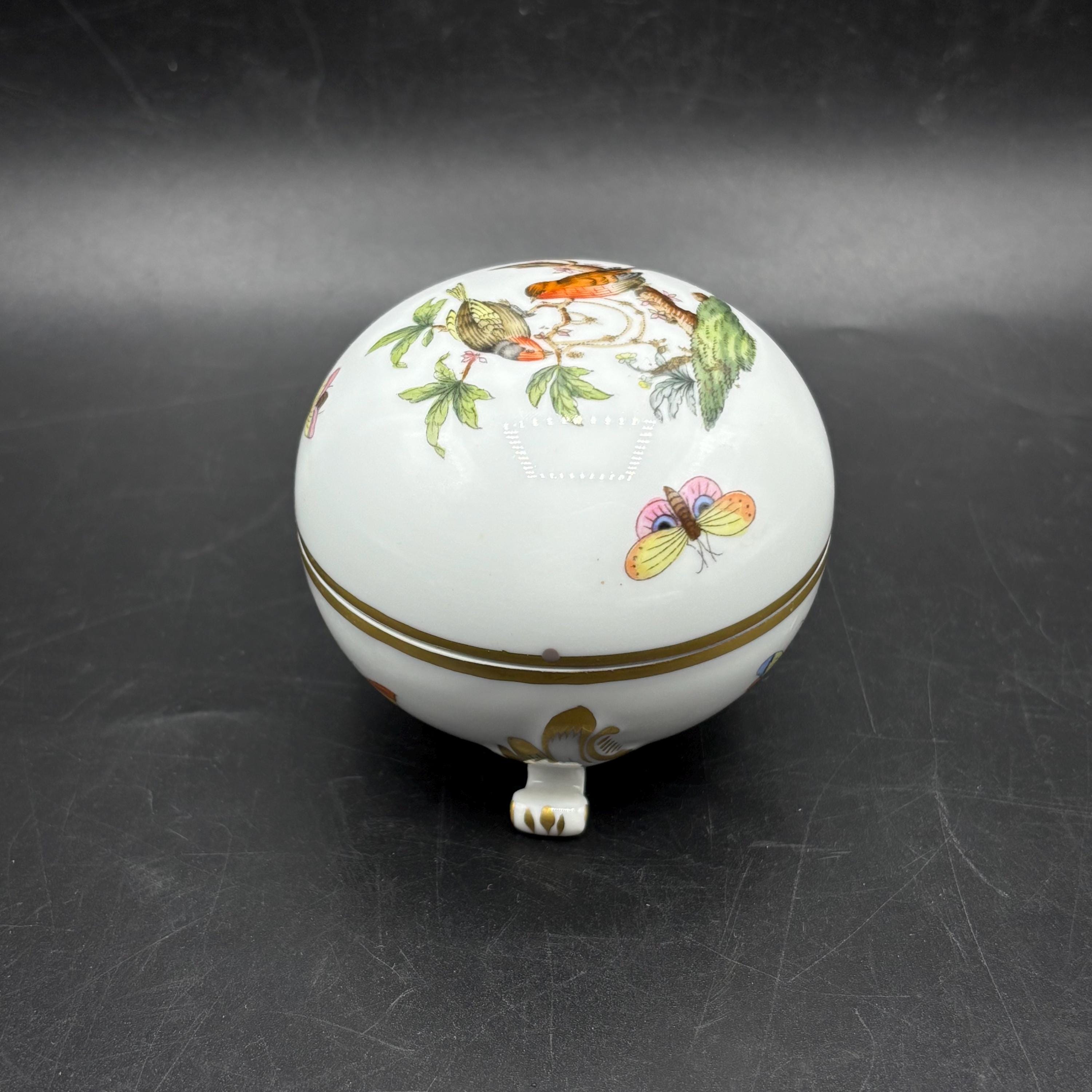 Vintage Herend Rothschild Porcelain Trinket Box: Bird & Butterfly
