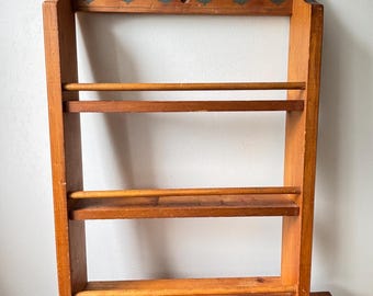 Vintage Cottagecore Painted Blue Hearts Wood Spice Cabinet Rack Wall Mounted, 3 Teir Spice Rack