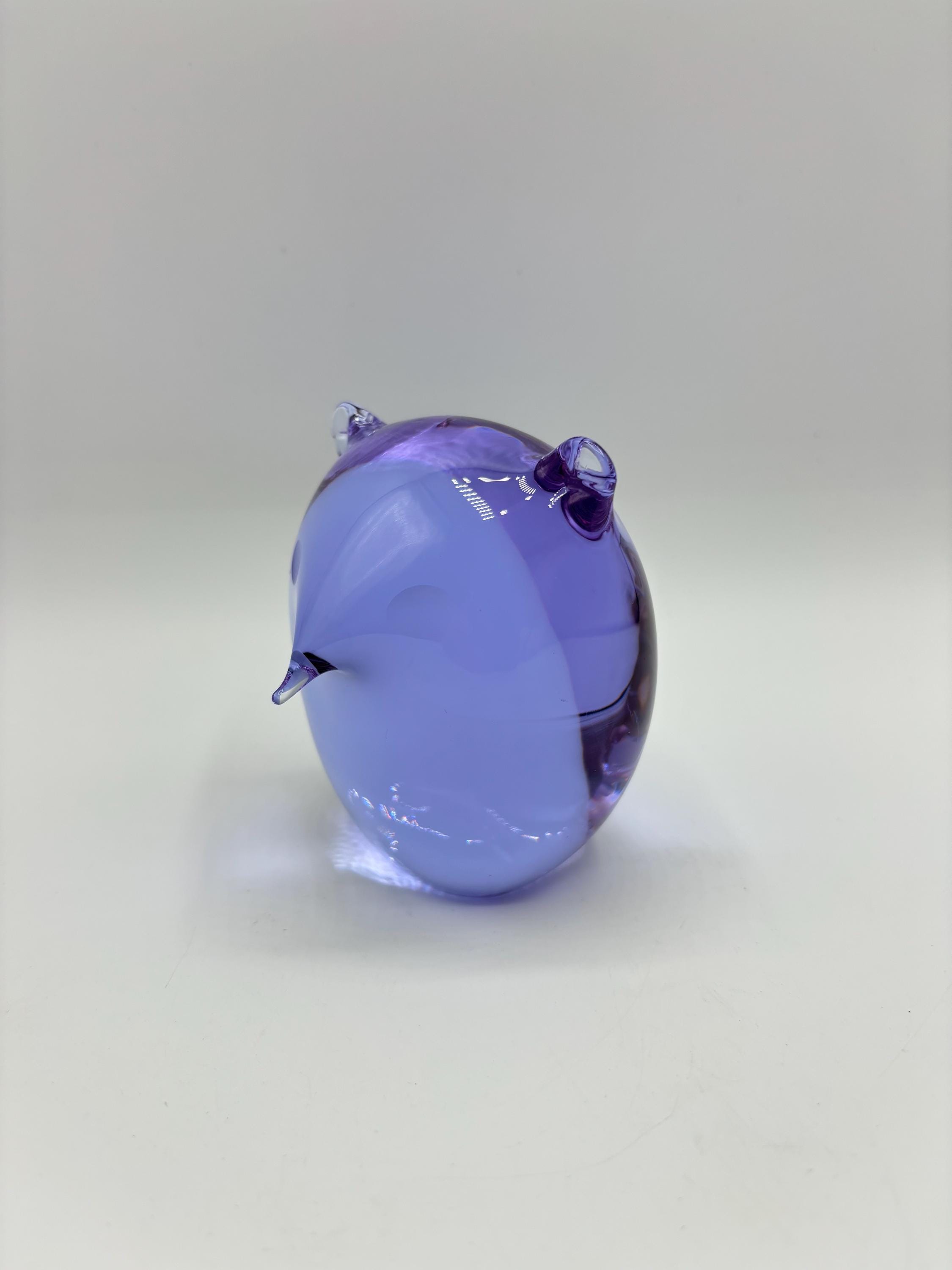 チェコ　ガラス彫刻　フクロウ ヴィンテージチェコ紫ガラスアートフクロウ - Miloslav Janjku Design