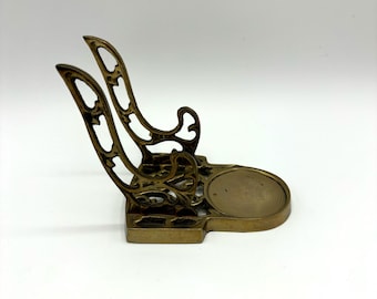 Vintage Heavy and Ornate Scroll Brass Tea Cup and Saucer Display or Crystal and Wand Display 4”