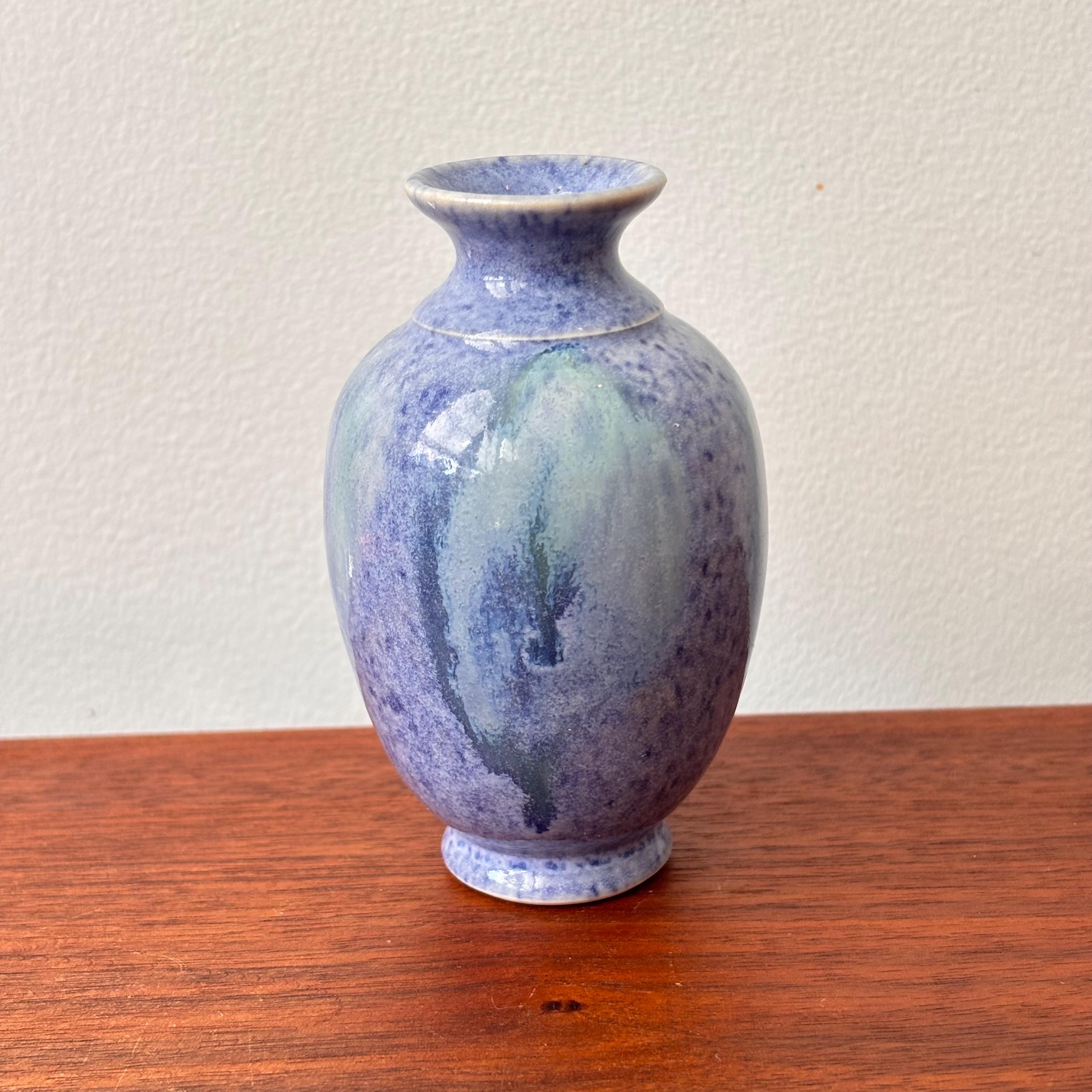 Vintage Drip Glaze Pottery Bud Vase - Light Blue Seafoam Green  display picture 1