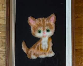 Vintage Japanese Bunka Embroidery Cat Artwork: Fuzzy Kitten