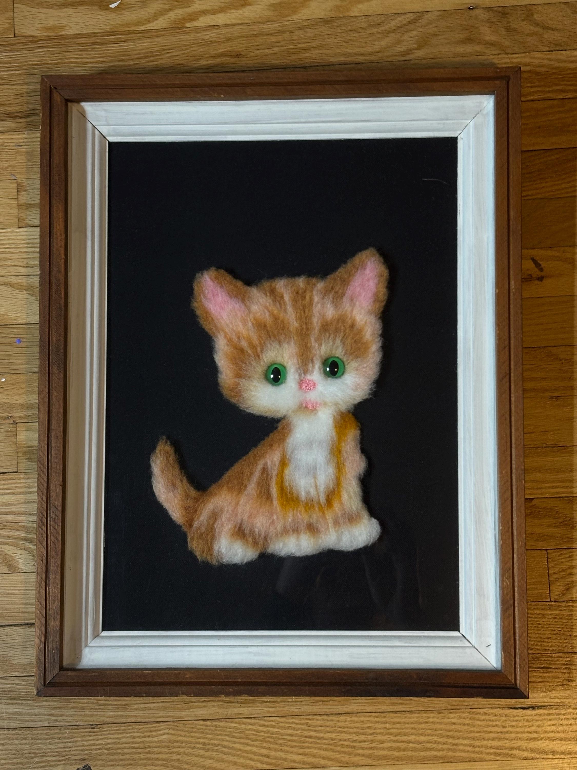 Vintage Japanese Bunka Embroidery Cat Artwork: Fuzzy Kitten