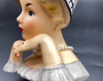 Vintage Relpo Lady Head Vase: Gray Dress, Bow Hat, Japan K1175S - Etsy